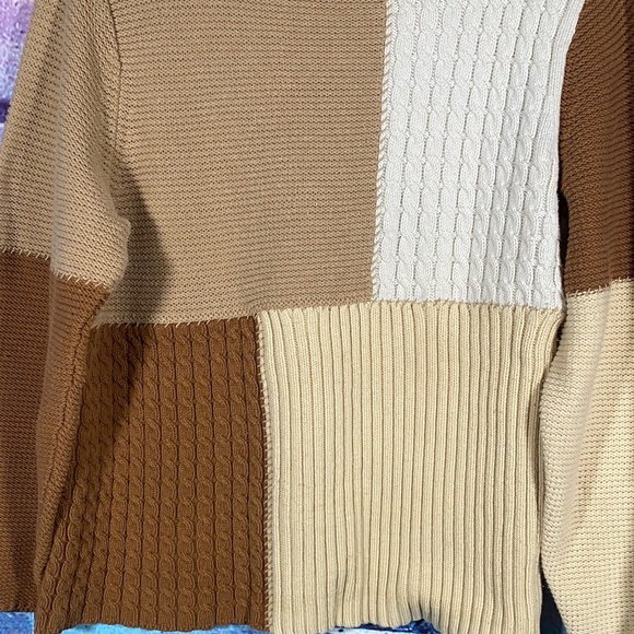 Liz Claiborne Women’s Patchwork Sweater Petite L Colorblock Knit Cotton Pullover - Picture 3 of 7